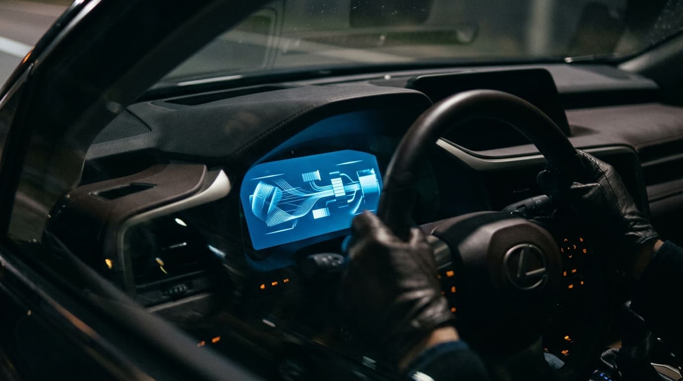 Écran de flux d'énergie d'une voiture hybride, moteur électrique et moteur thermique reliés à la batterie